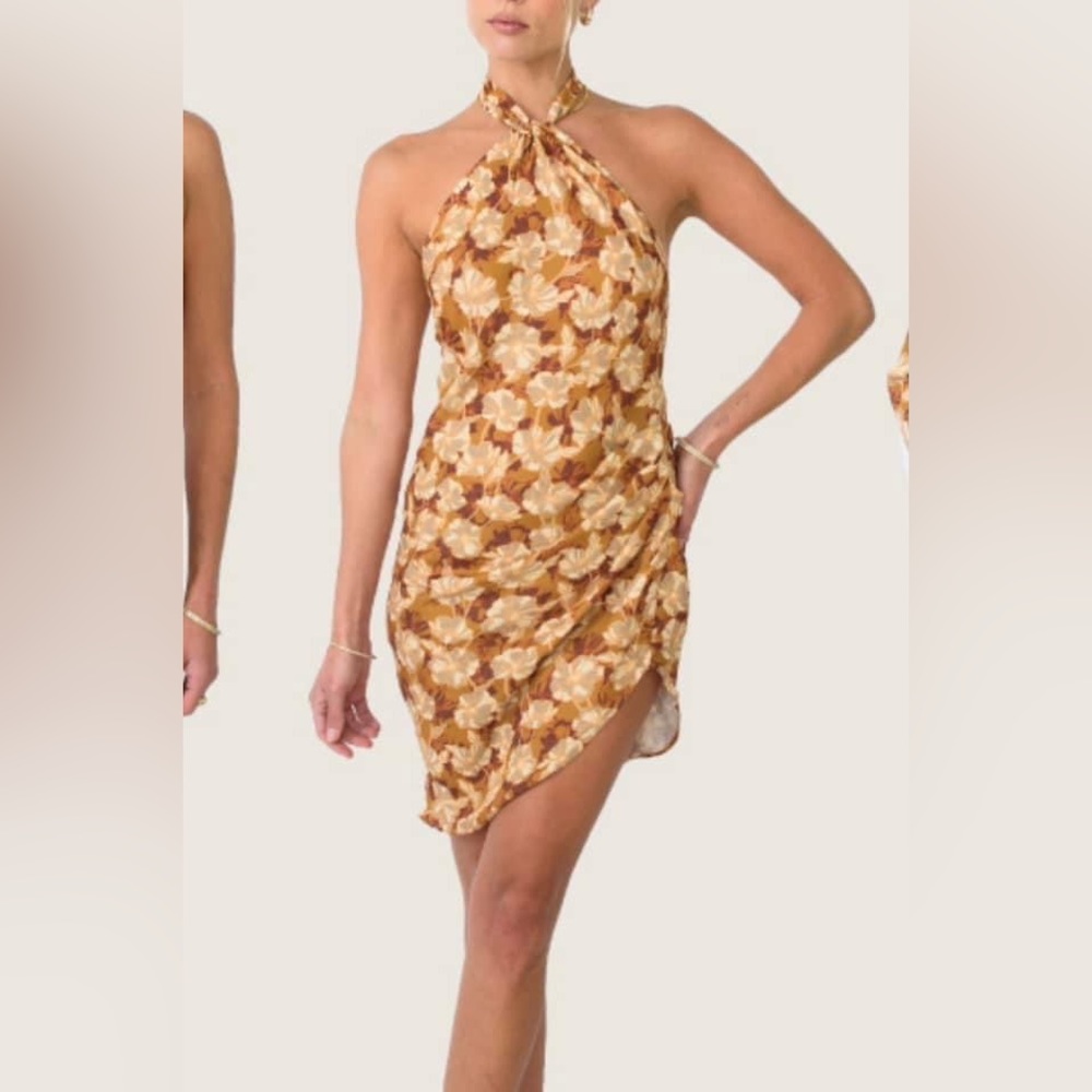 RESA Floral Backless Dress in Brown and Cream